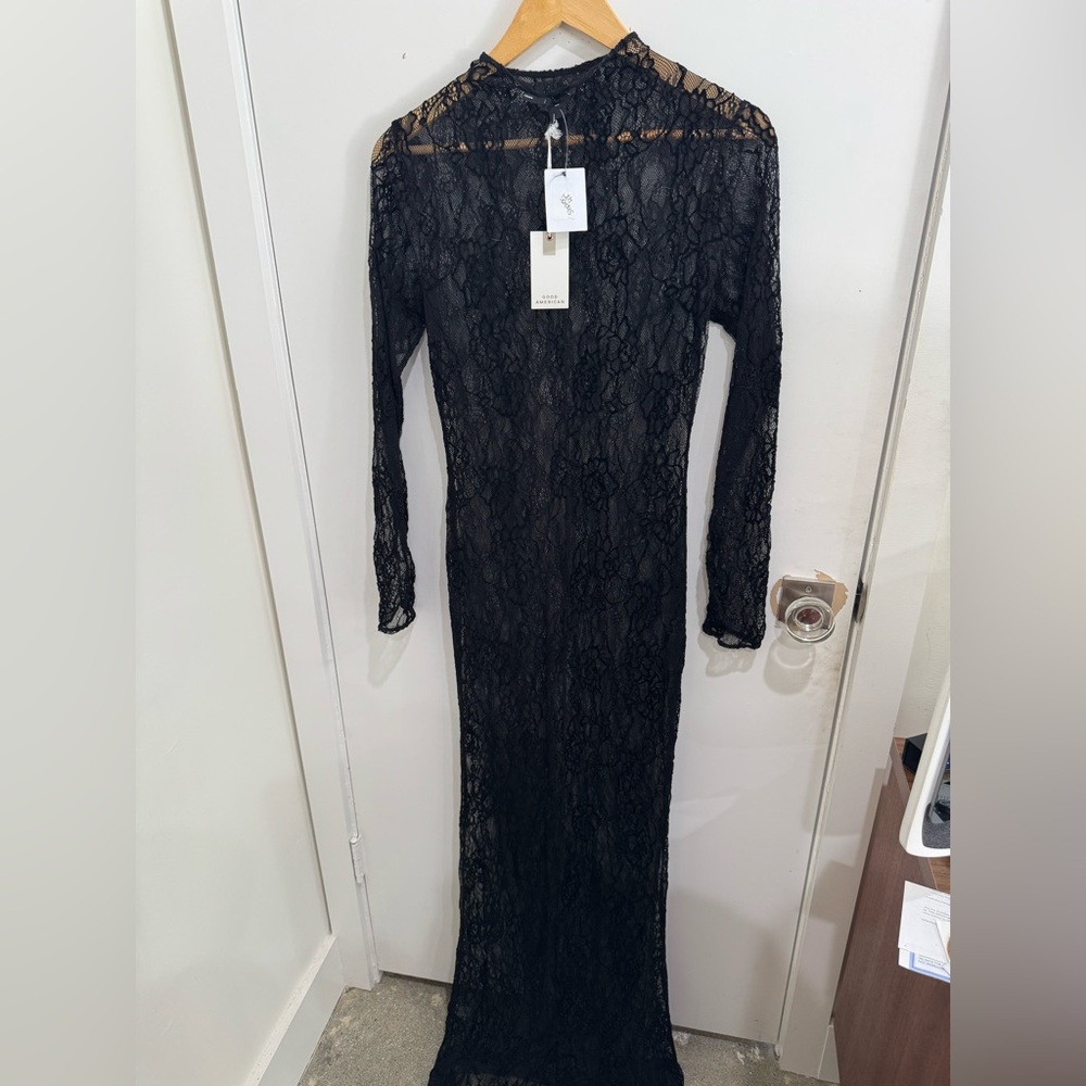 Good American Black Sheer Lace Long Sleeve Maxi Robe - Picture 4 of 5